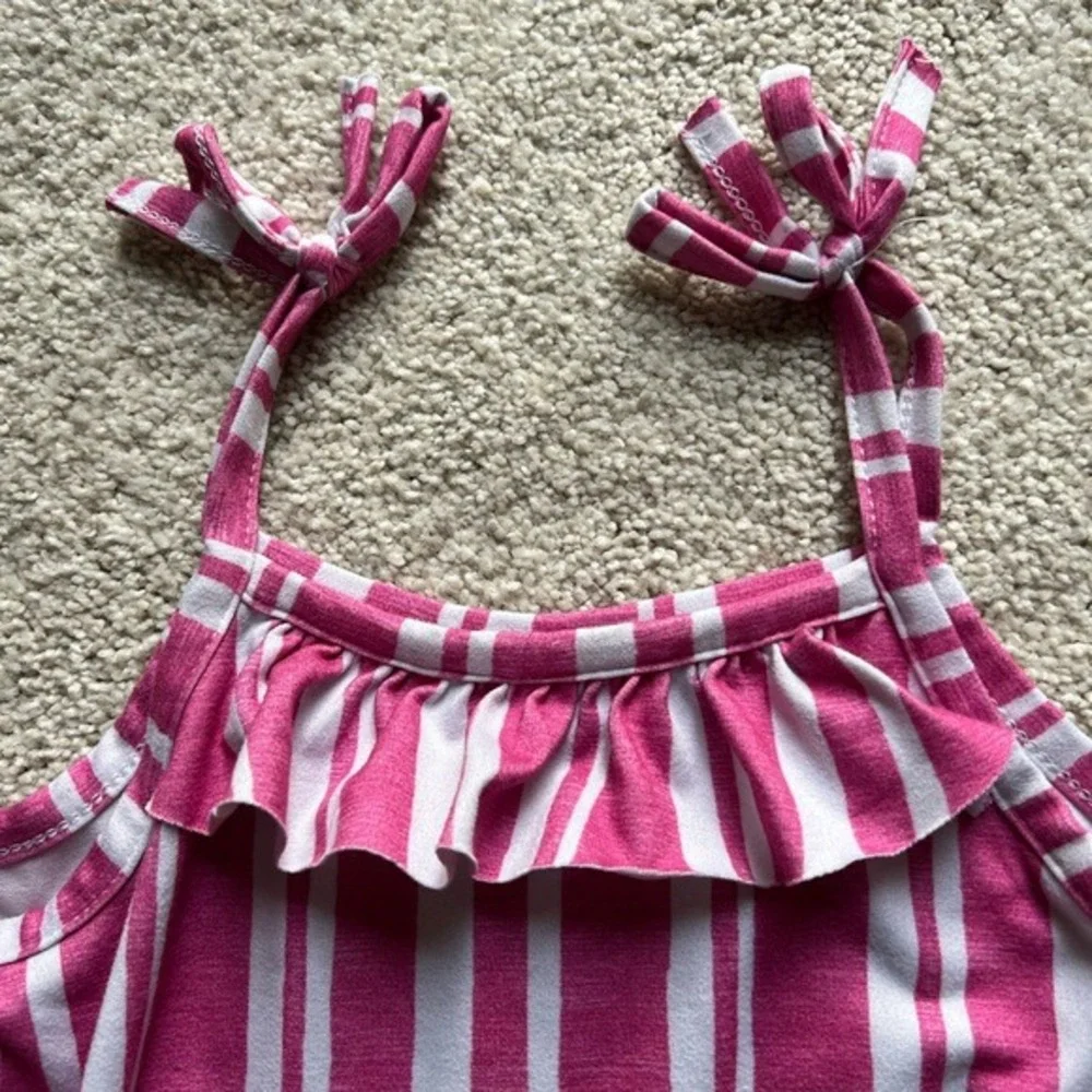 Tommy‎ Bahama Kids Pink White Striped Tiered Ruffle Pineapple Sun Dress Size 5